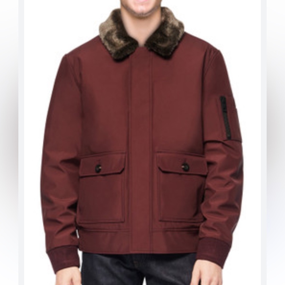 Marc New York Men's Kingshill Aviator Bomber with Faux Fur Jacket in Burgundy